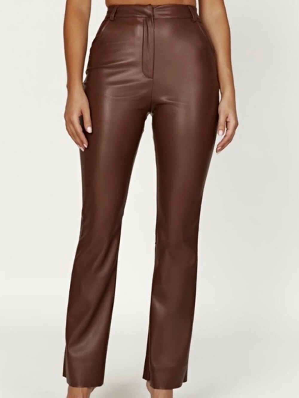 Meshki Tyra Chocolate Brown Faux Leather High Waist Straight Leg Pants Wmn M